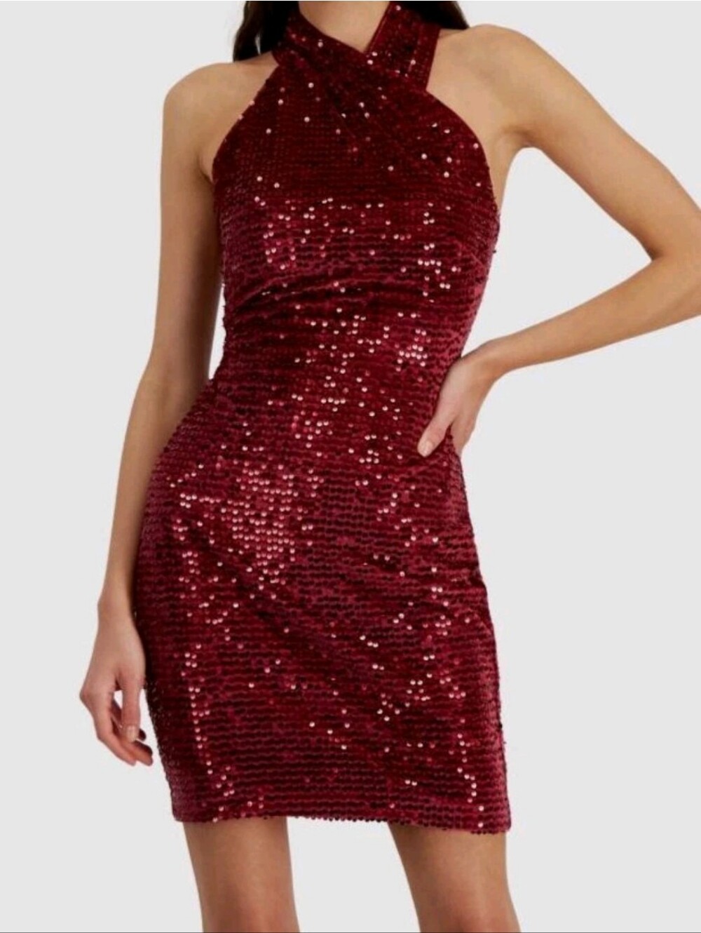 Rachel Rachel Roy Harland Velvet Sequin Halter Dress Burgandy Size Small